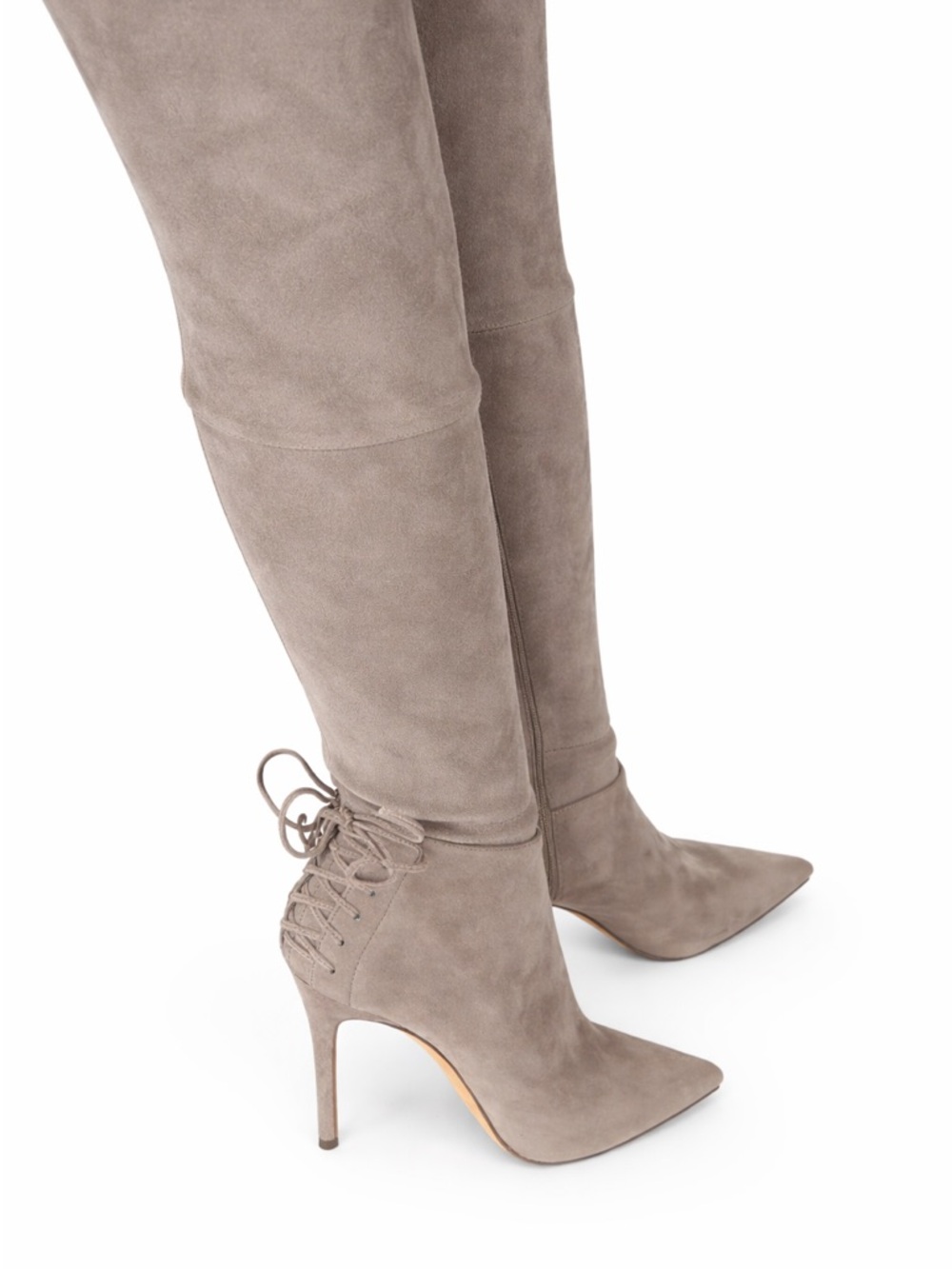 Pour La Victoire Caterina Taupe Suede Over-the-Knee Pointed-Toe Boots
